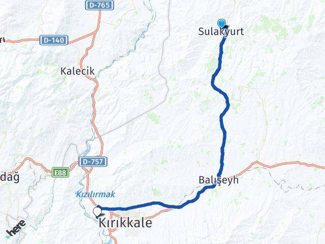 Kırıkkale Sulakyurt Yahşihan Arası Kaç Km - Yol Haritası