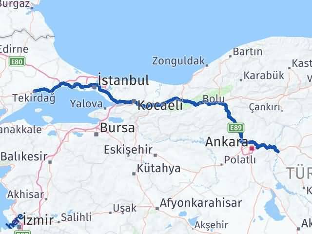 Kırıkkale Süleymanpaşa Tekirdağ Arası Kaç Km - Yol Haritası