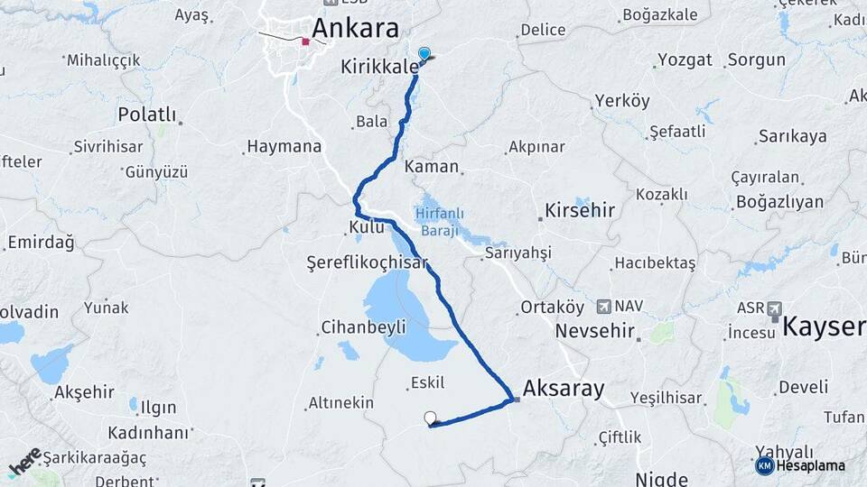 Kırıkkale Sultanhanı Aksaray Arası Kaç Km - Yol Haritası