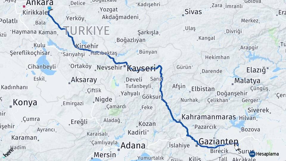 Kırıkkale Suruç Şanlıurfa Arası Kaç Km - Yol Haritası