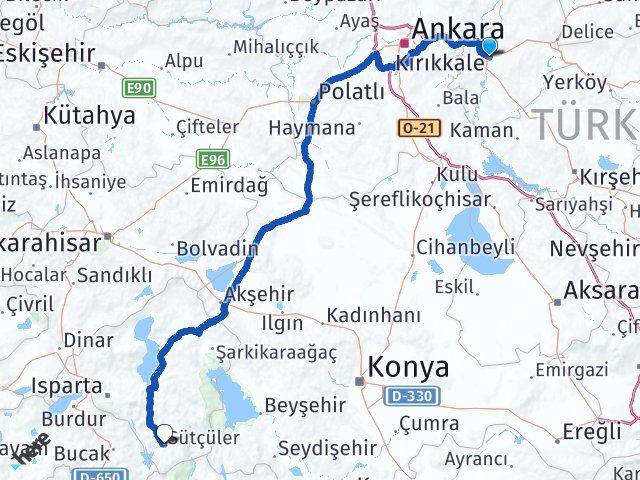 Kırıkkale Sütçüler Isparta Arası Kaç Km - Yol Haritası