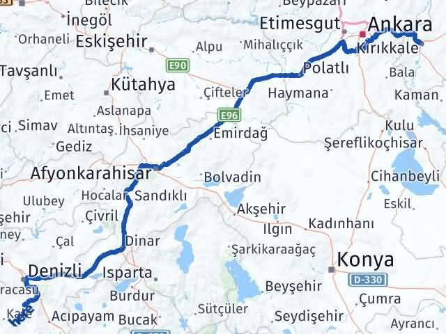 Kırıkkale Tavas Denizli Arası Kaç Km - Yol Haritası