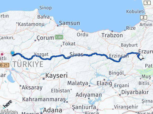 Kırıkkale Tekman Erzurum Arası Kaç Km - Yol Haritası