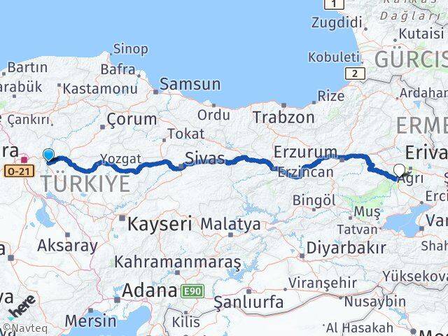 Kırıkkale Tutak Ağrı Arası Kaç Km - Yol Haritası