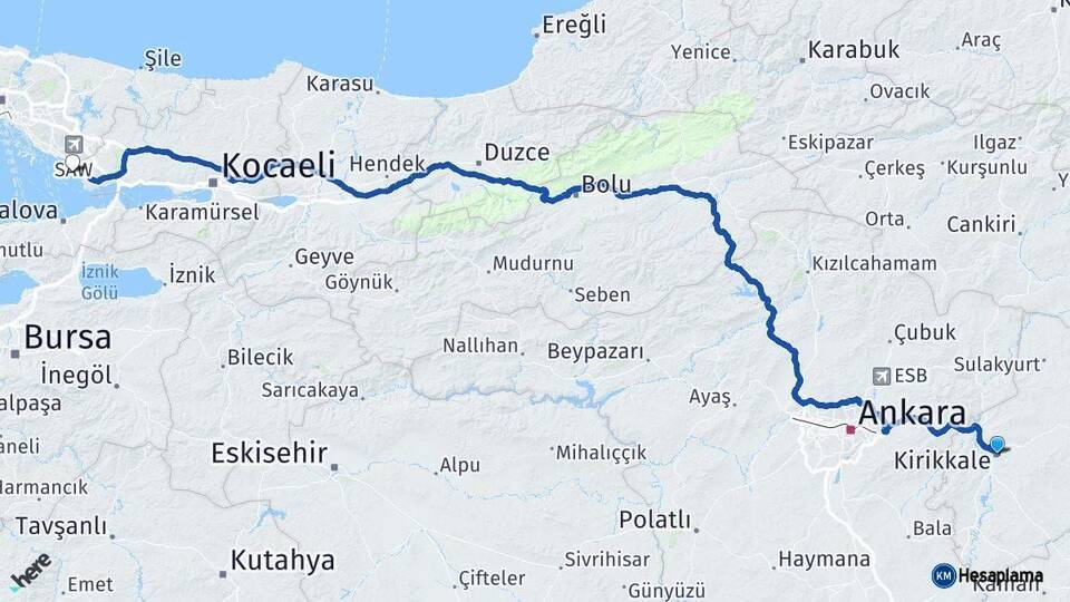 Kırıkkale Tuzla İstanbul Arası Kaç Km - Yol Haritası