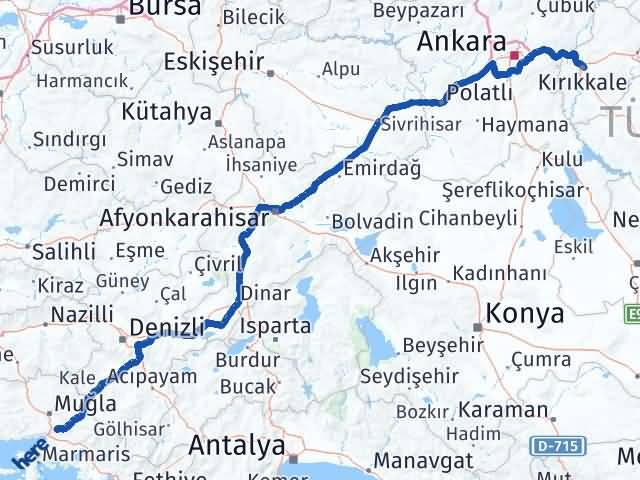 Kırıkkale Ula Muğla Arası Kaç Km - Yol Haritası
