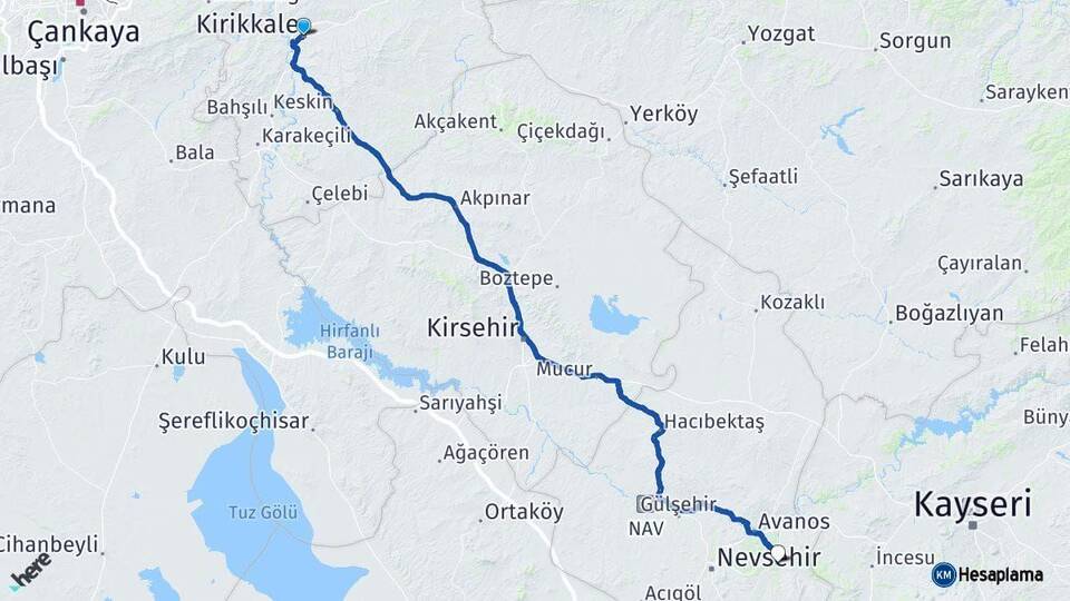 Kırıkkale Ürgüp Nevşehir Arası Kaç Km - Yol Haritası