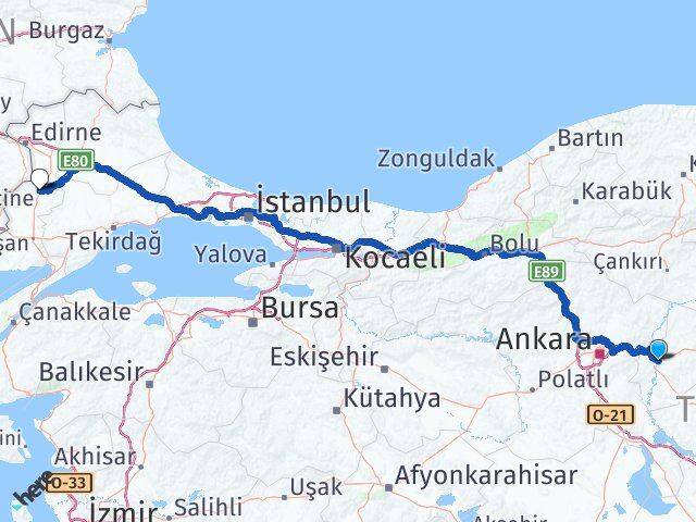 Kırıkkale Uzunköprü Edirne Arası Kaç Km - Yol Haritası
