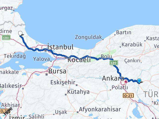 Kırıkkale Vize Kırklareli Arası Kaç Km - Yol Haritası