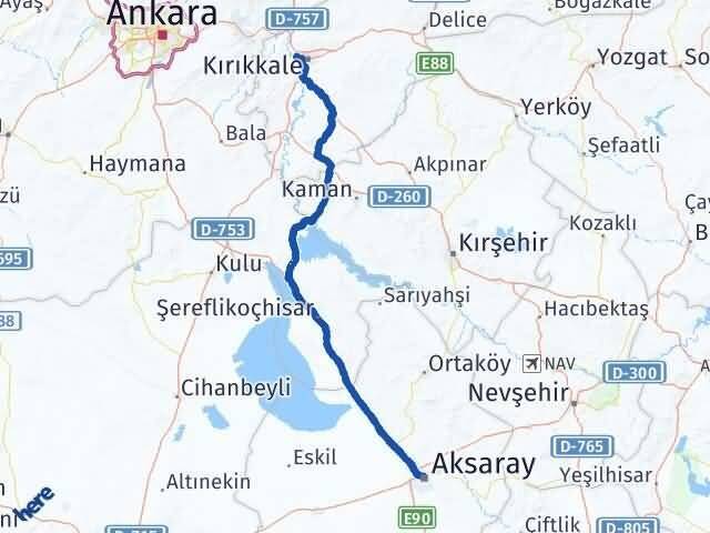 Kırıkkale Yahşihan Aksaray Arası Kaç Km - Yol Haritası
