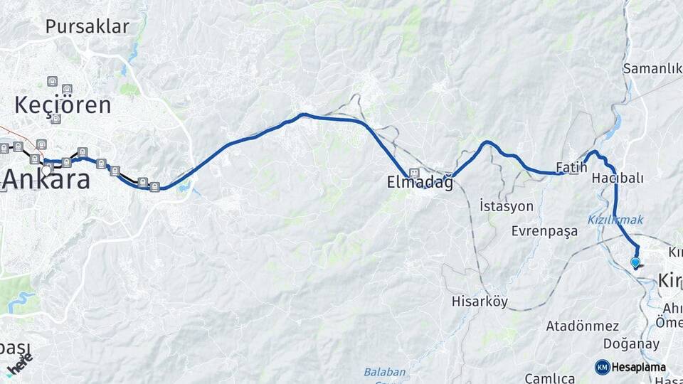 Kırıkkale Yahşihan Ankara Arası Kaç Km - Yol Haritası