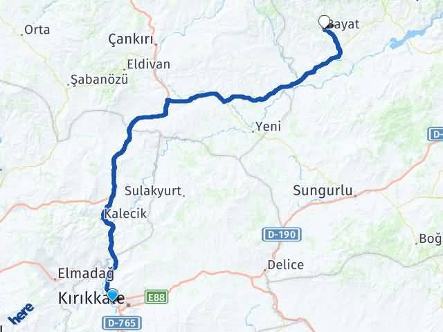 Kırıkkale Yahşihan Bayat Çorum Arası Kaç Km - Yol Haritası