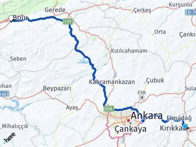Kırıkkale Yahşihan Bolu Arası Kaç Km - Yol Haritası