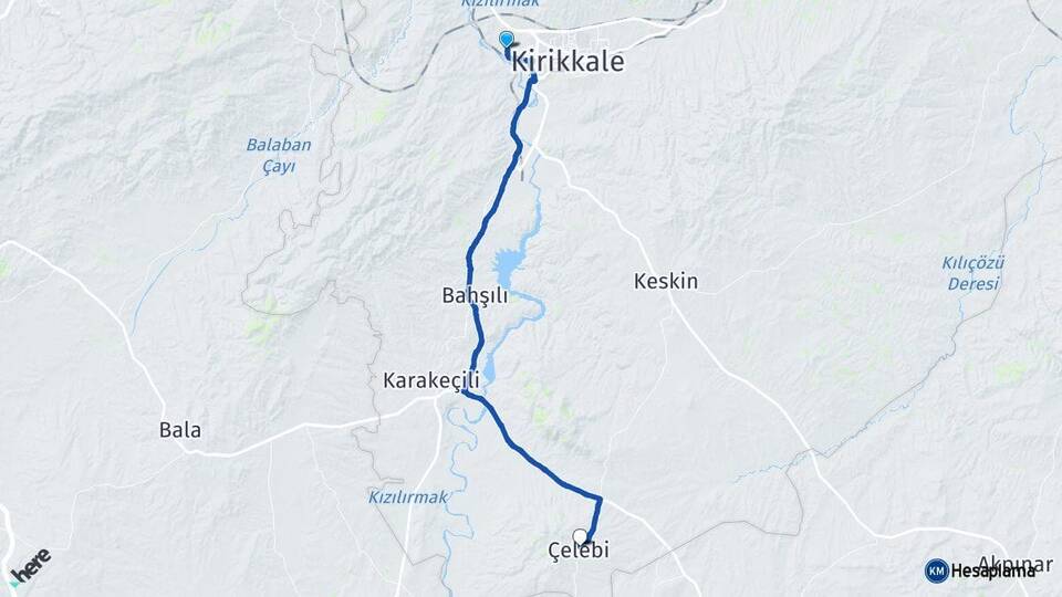 Kırıkkale Yahşihan Çelebi Arası Kaç Km - Yol Haritası