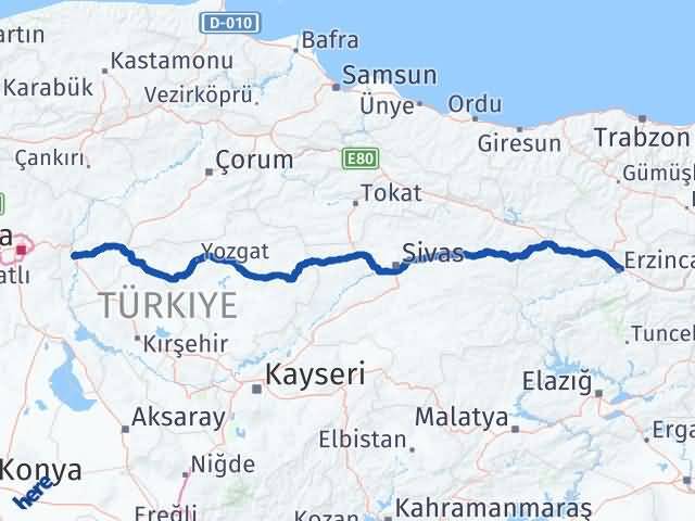 Kırıkkale Yahşihan Erzincan Arası Kaç Km - Yol Haritası