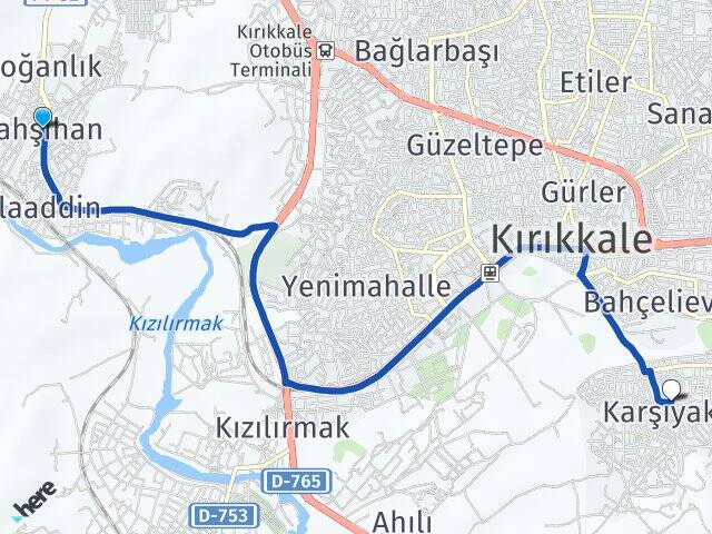 Kırıkkale Yahşihan Karşıyaka Arası Kaç Km - Yol Haritası