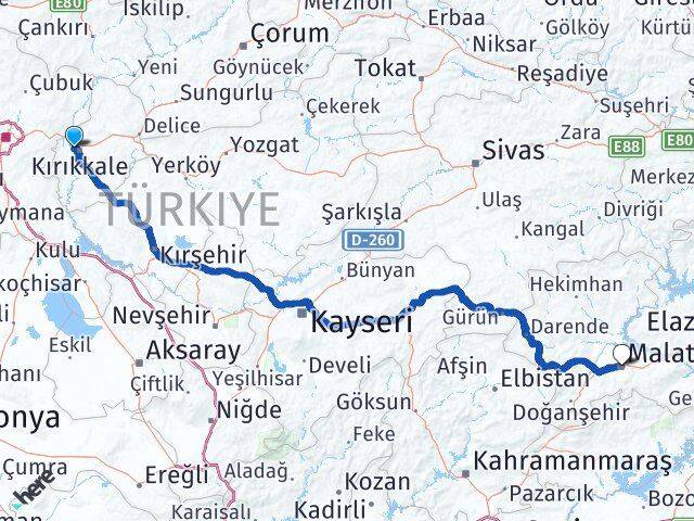 Kırıkkale Yahşihan Malatya Arası Kaç Km - Yol Haritası