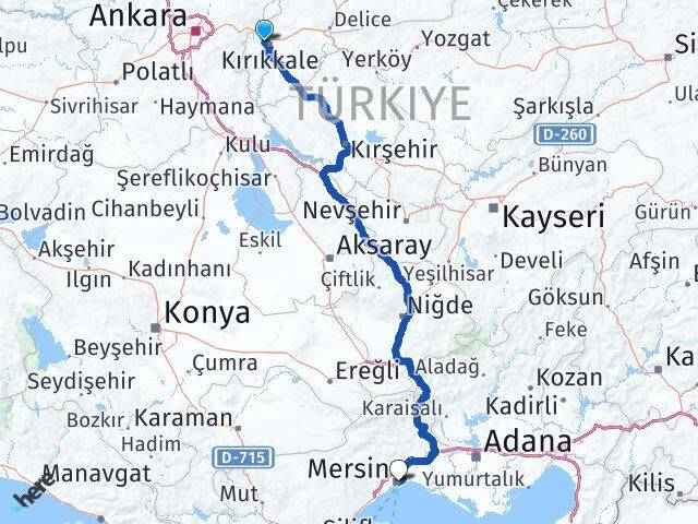 Kırıkkale Yahşihan Mersin Arası Kaç Km - Yol Haritası