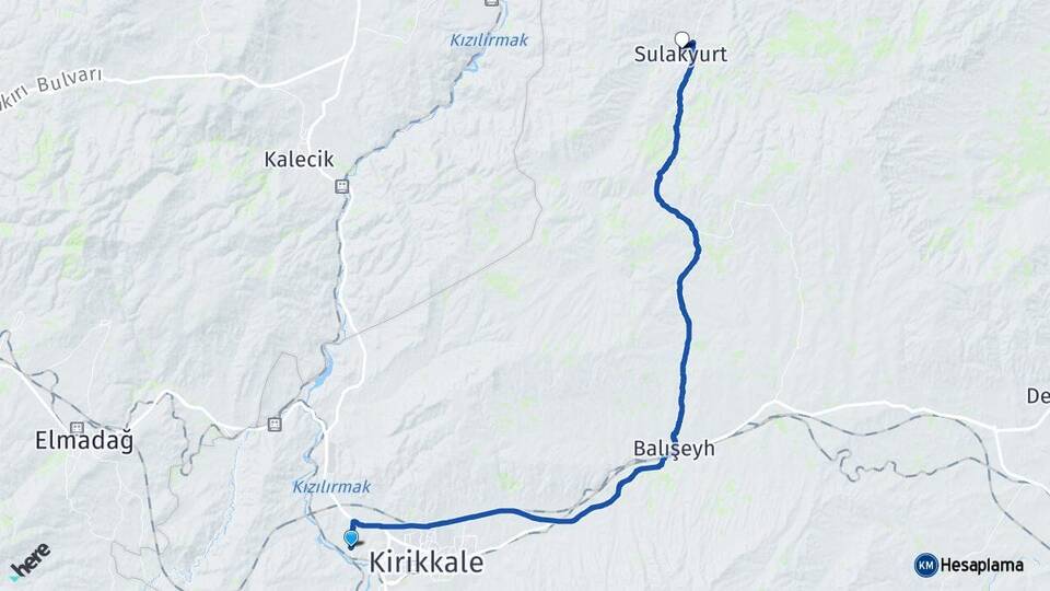 Kırıkkale Yahşihan Sulakyurt Arası Kaç Km - Yol Haritası