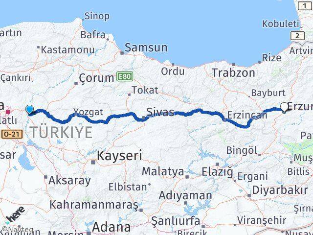 Kırıkkale Yakutiye Erzurum Arası Kaç Km - Yol Haritası