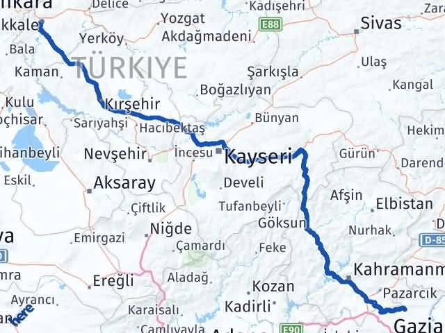 Kırıkkale Yavuzeli Gaziantep Arası Kaç Km - Yol Haritası