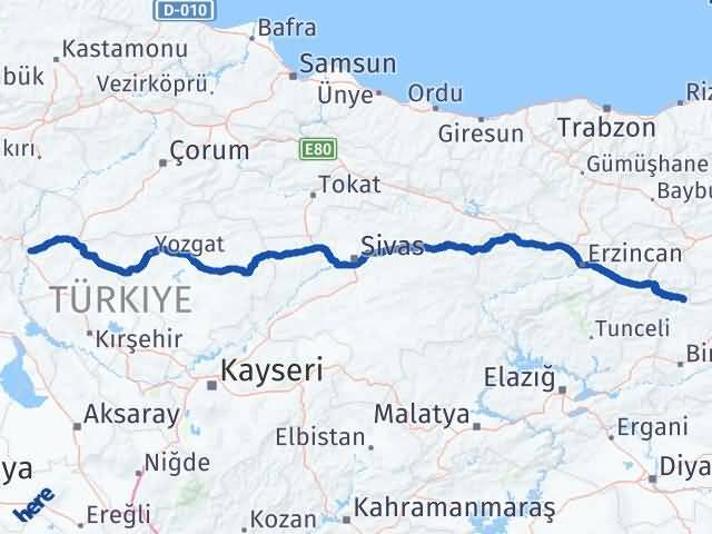 Kırıkkale Yedisu Bingöl Arası Kaç Km - Yol Haritası
