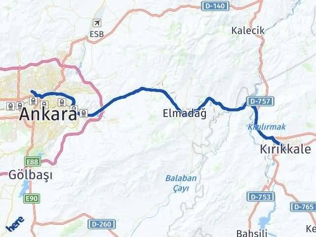 Kırıkkale Yenimahalle Ankara Arası Kaç Km - Yol Haritası