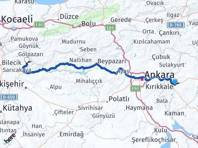 Kırıkkale Yenipazar Bilecik Arası Kaç Km - Yol Haritası