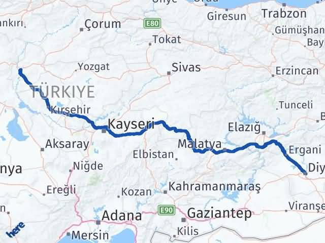 Kırıkkale Yenişehir Diyarbakır Arası Kaç Km - Yol Haritası