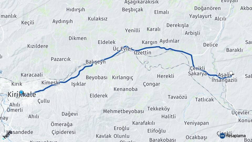 Kırıkkale Yukarıihsangazili Yerköy Yozgat Arası Kaç Km - Yol Haritası