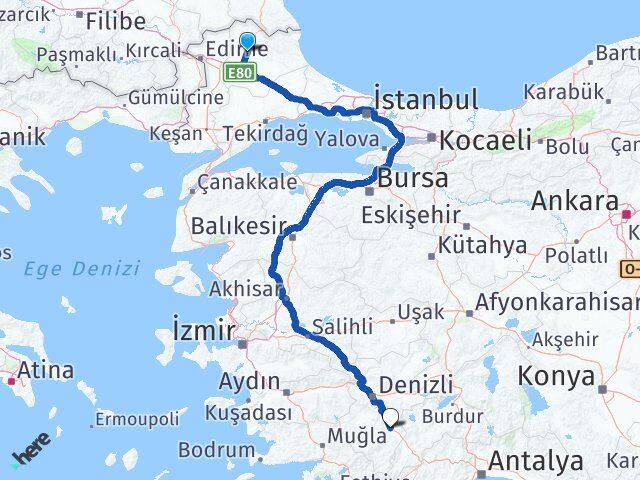 Kırklareli Acıpayam Denizli Arası Kaç Km - Yol Haritası