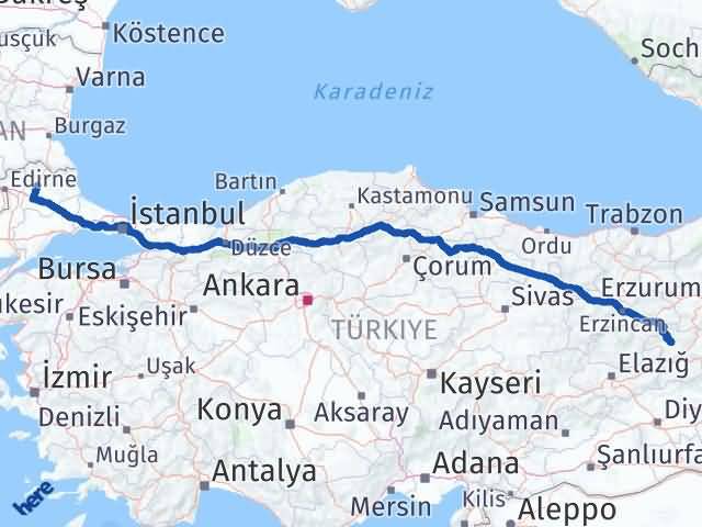 Kırklareli Adaklı Bingöl Arası Kaç Km - Yol Haritası