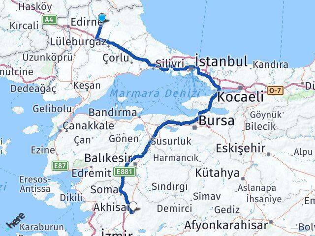 Kırklareli Akhisar Manisa Arası Kaç Km - Yol Haritası