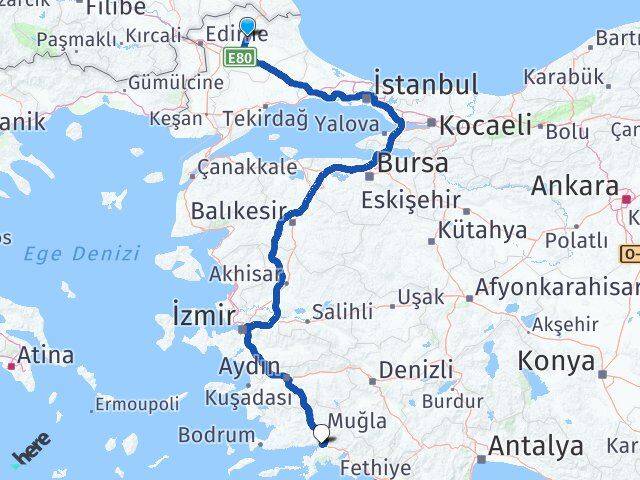 Kırklareli Akyaka Ula Muğla Arası Kaç Km - Yol Haritası