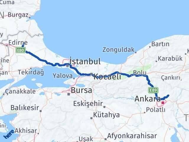 Kırklareli Akyurt Ankara Arası Kaç Km - Yol Haritası