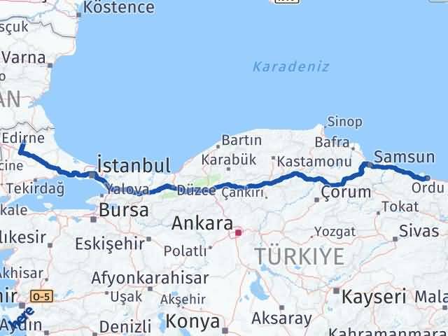 Kırklareli Altınordu Arası Kaç Km - Yol Haritası