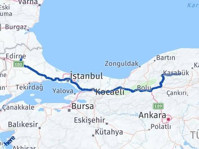 Kırklareli Araç Kastamonu Arası Kaç Km - Yol Haritası