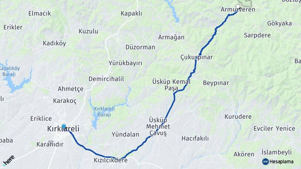 Kırklareli Armutveren Demirköy Arası Kaç Km - Yol Haritası