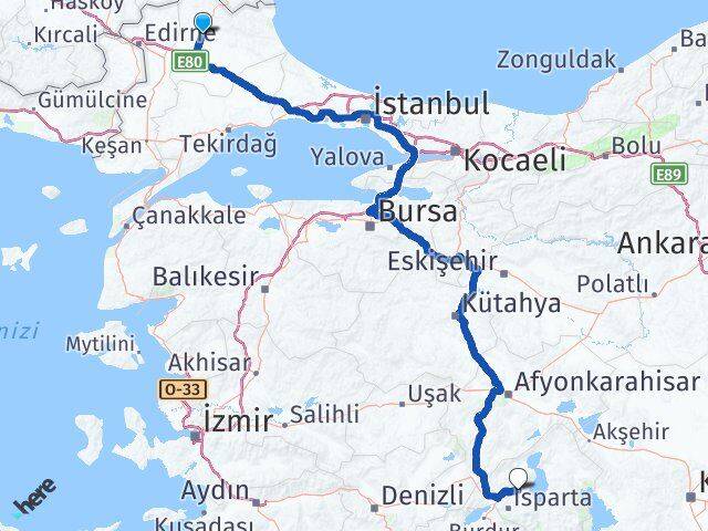 Kırklareli Atabey Isparta Arası Kaç Km - Yol Haritası