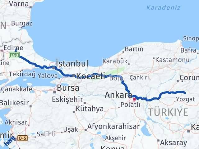 Kırklareli Aydıncık Yozgat Arası Kaç Km - Yol Haritası