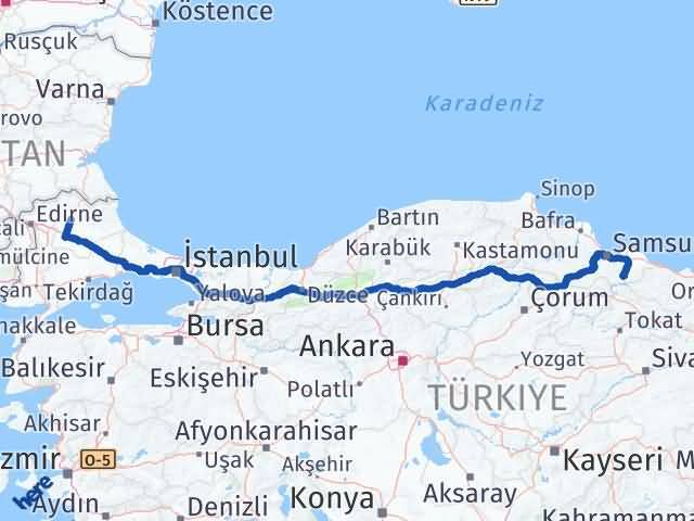 Kırklareli Ayvacık Samsun Arası Kaç Km - Yol Haritası