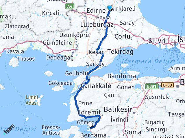 Kırklareli Ayvalık Balıkesir Arası Kaç Km - Yol Haritası