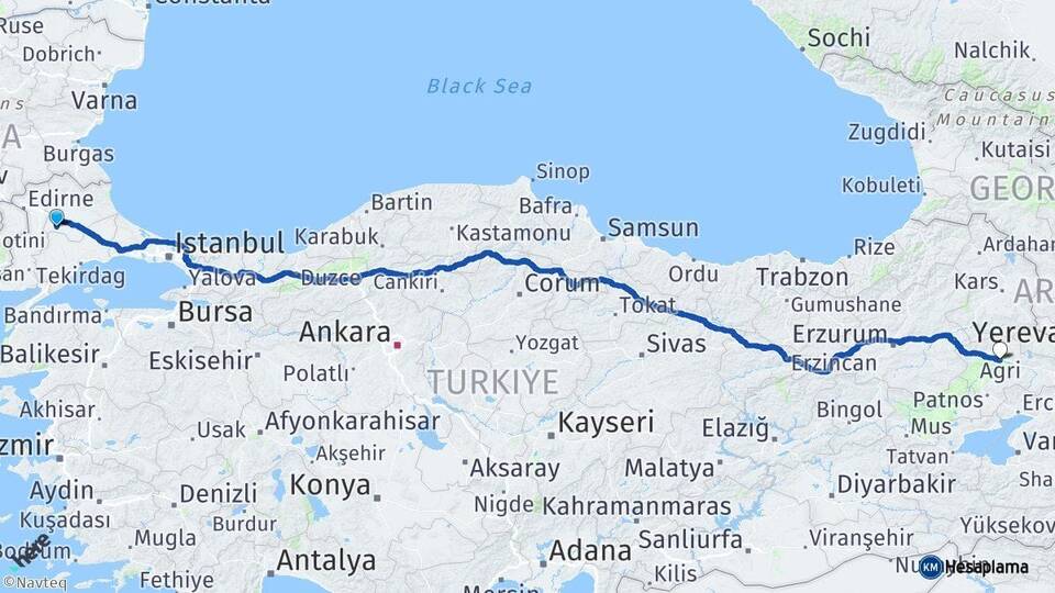 Kırklareli Babaeski Ağrı Arası Kaç Km - Yol Haritası