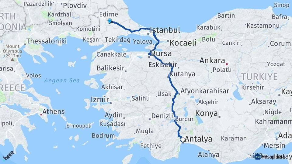 Kırklareli Babaeski Antalya Arası Kaç Km - Yol Haritası