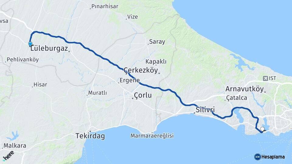 Kırklareli Babaeski Avcılar İstanbul Arası Kaç Km - Yol Haritası