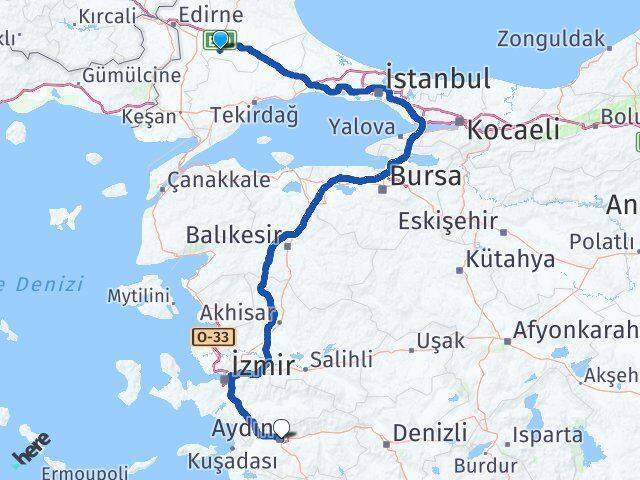 Kırklareli Babaeski Aydın Arası Kaç Km - Yol Haritası