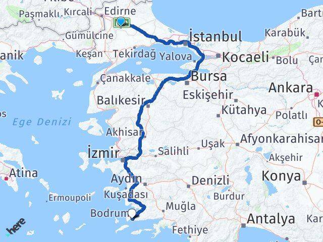 Kırklareli Babaeski Bodrum Muğla Arası Kaç Km - Yol Haritası