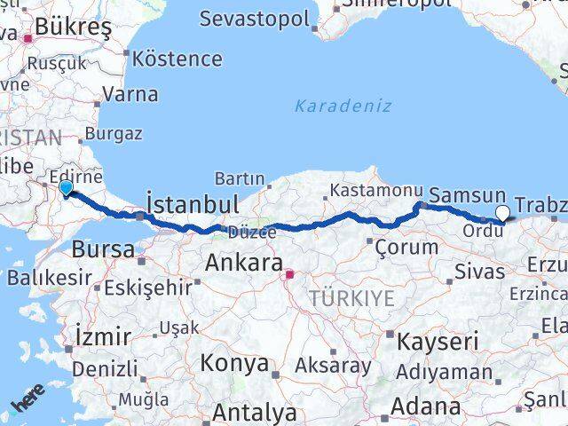 Kırklareli Babaeski Giresun Arası Kaç Km - Yol Haritası