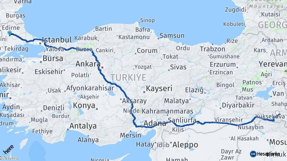 Kırklareli Babaeski Hakkari Arası Kaç Km - Yol Haritası