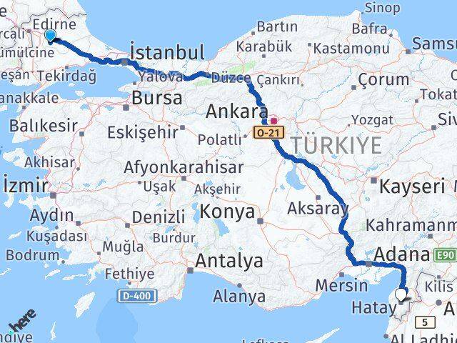 Kırklareli Babaeski Hatay Arası Kaç Km - Yol Haritası